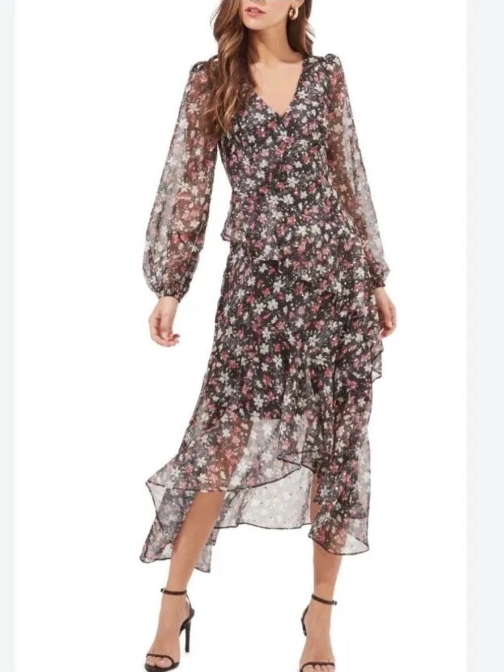 ASTR The Label Fairfax Floral Ruffled Tiered Midi Dress